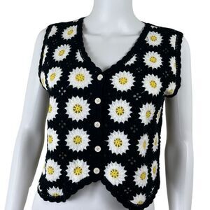Lulla Womens One Size Crochet Floral Button Sleeveless NEW Vest Cardigan Sweater